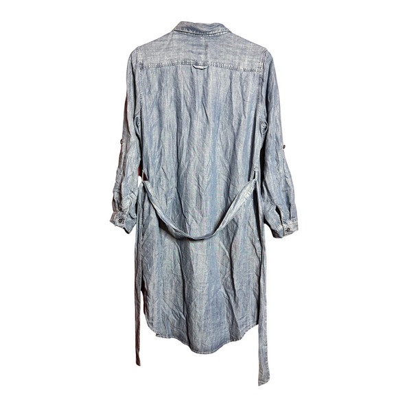 Velvet Heart Women Medium Blue Button Down Front Belted Chambray Shirt Dress - Picture 3 of 12
